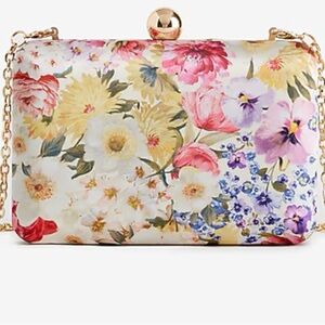 NWT Express Floral Clutch Bag with Gold Chain Evening Wedding Bag